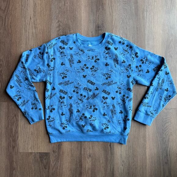 Disney Mickey Mouse 1928 All Over Print Blue Crew Neck Sweatshirt - Picture 1 of 8